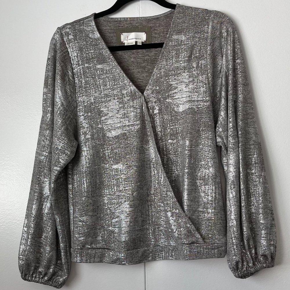 by Anthropologie Carys Dolman Top Metallic Silver sz XS